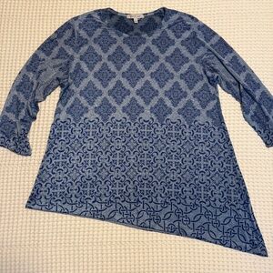 Jess & Jane asymmetric length 3/4 sleeve top/tunic, large